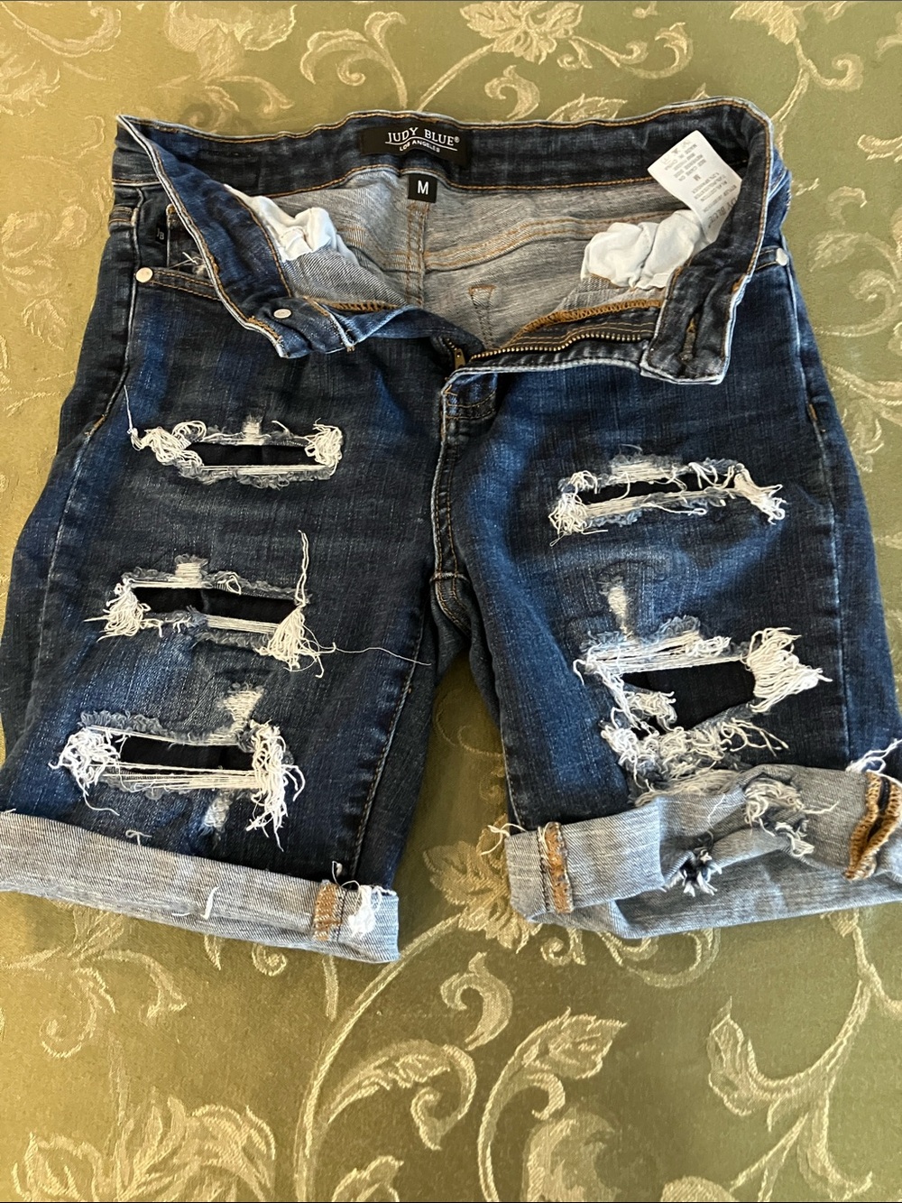 Judy Blue Distressed Dark Blue Denim Jean Shorts